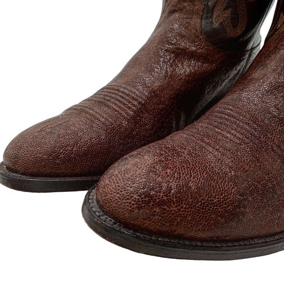 Vintage Lucchese Cowboy Boots Brown Exotic Leather Mens 8.5 D Custom Western main image 7